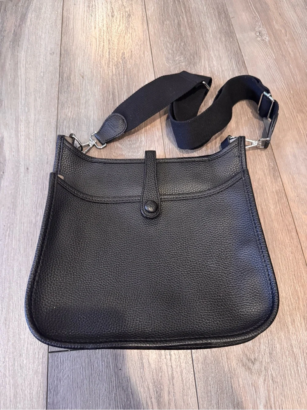 Black Leather Crossbody Bag with Perforated Logo